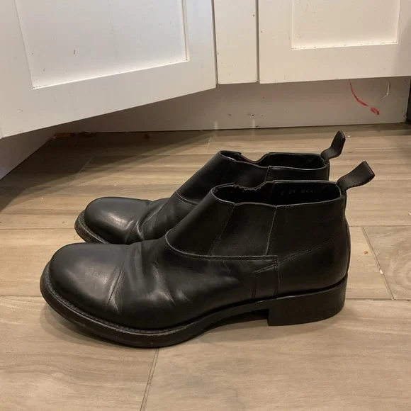 Prada Vintage Men’s Cap Toe Black Leather Ankle Boots Booties Shoes sz 8 - Picture 4 of 7